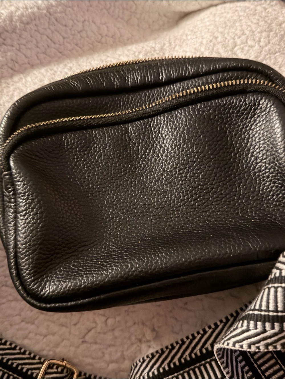 Classic Black Pebbled Leather Crossbody Bag with Gold Hardware